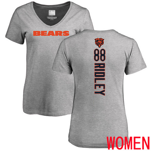 Chicago Bears Ash Women Riley Ridley Backer V-Neck NFL Football #88 T Shirt